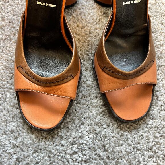 Vintage Prada Brown Leather Retro Colorblock Heels Shoes Women’s 7 36.5 - Picture 3 of 7